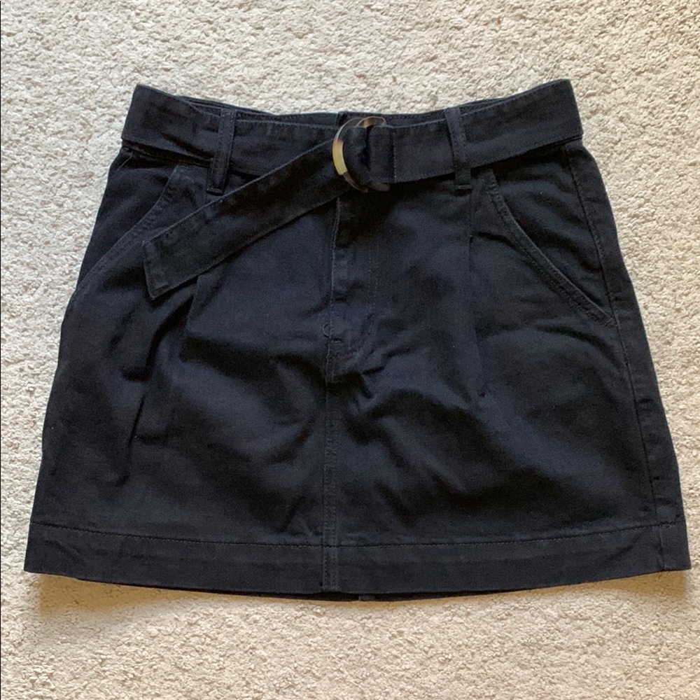 Black Belted Denim Mini Skirt